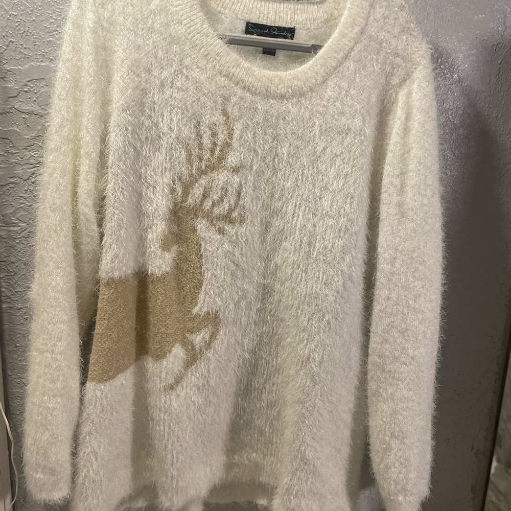 French Laundry Cream and Tan Sweater with Deer Motif